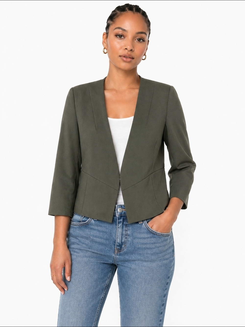ONLY Minimalist Olive Green Tailored Blazer - Size 4/6 - Workwear Chic